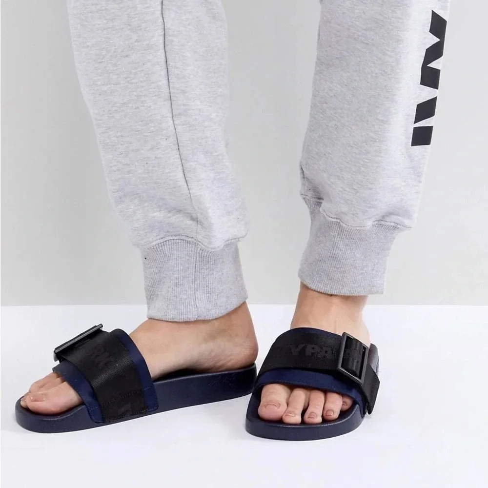 Ivy Park Hi Shine Strap Slider Sandals In Black